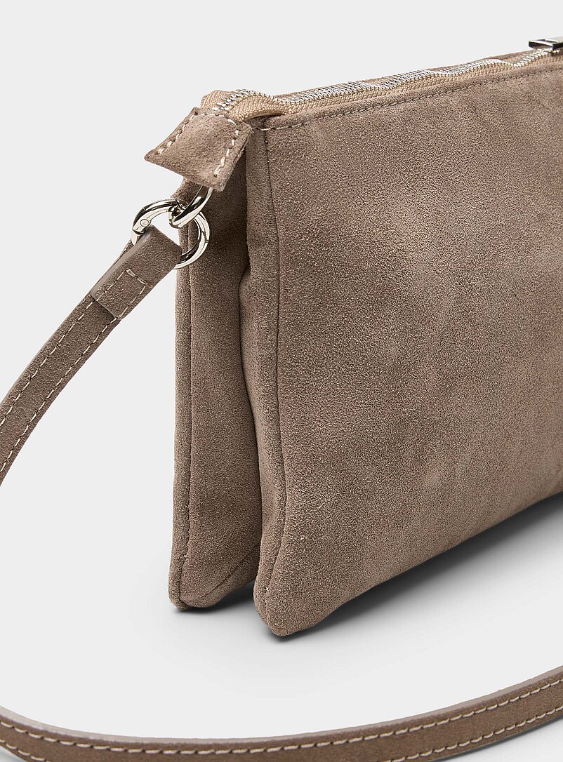 Simons Chocolate/Espresso Minimalist suede crossbody bag <b>Exclusive collection from Italy</b> for women