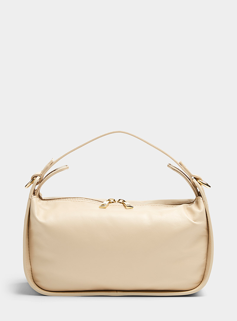 Simons Cream Beige Structured rectangular leather baguette bag From our exclusive collection of Italy for women