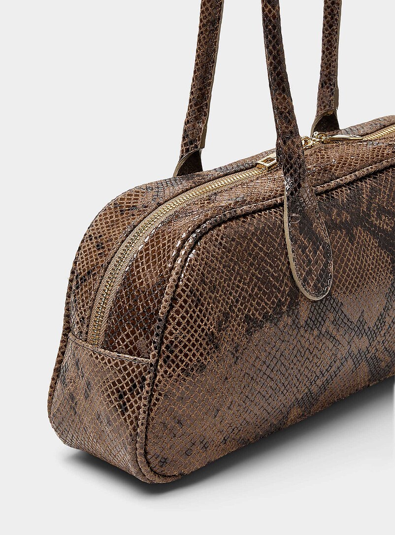 Simons Patterned Brown Faux-snakeskin leather bowling bag <b>Exclusive collection from Italy</b> for women