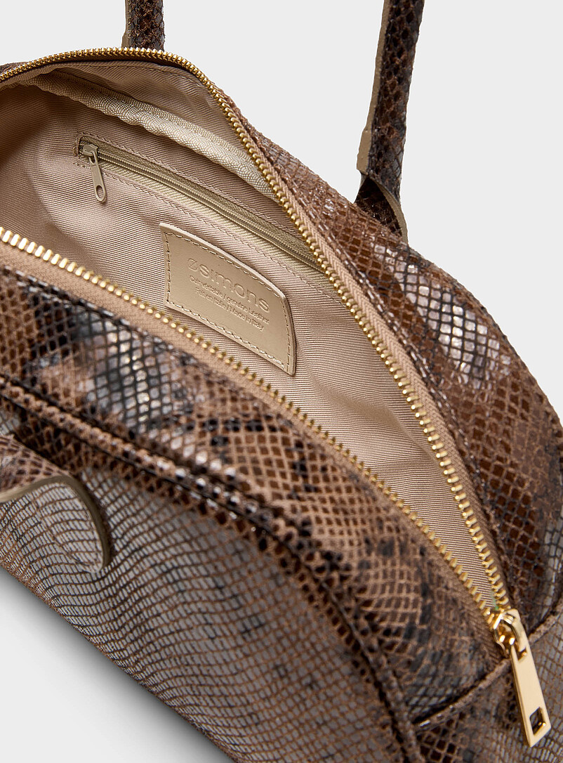 Simons Patterned Brown Faux-snakeskin leather bowling bag <b>Exclusive collection from Italy</b> for women