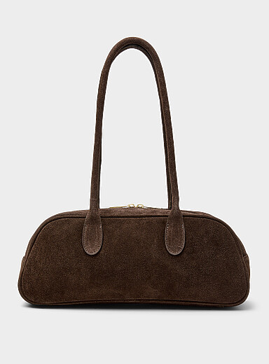 Chocolate-brown suede bowling bag <b>Exclusive collection from Italy</b>