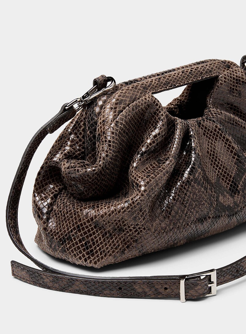 Simons Patterned Brown Snakeskin print pleated suede evening bag <b>Exclusive collection from Italy</b> for women