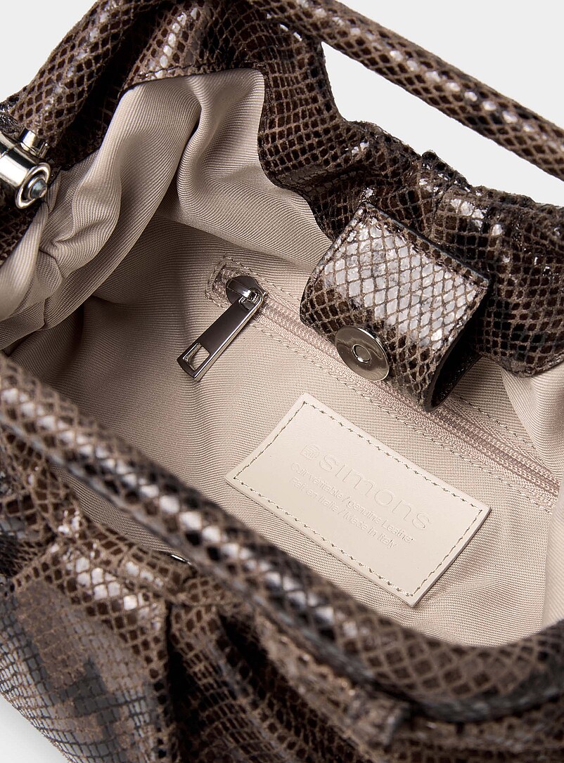 Simons Patterned Brown Snakeskin print pleated suede evening bag <b>Exclusive collection from Italy</b> for women