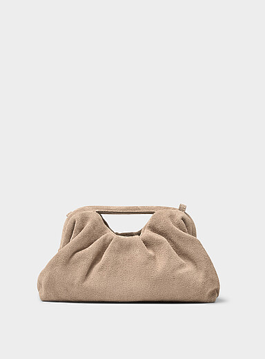 Sand-beige pleated suede evening bag <b>Exclusive collection from Italy</b>