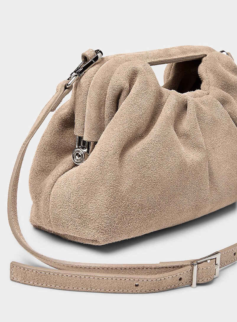 Simons Sand Sand-beige pleated suede evening bag <b>Exclusive collection from Italy</b> for women