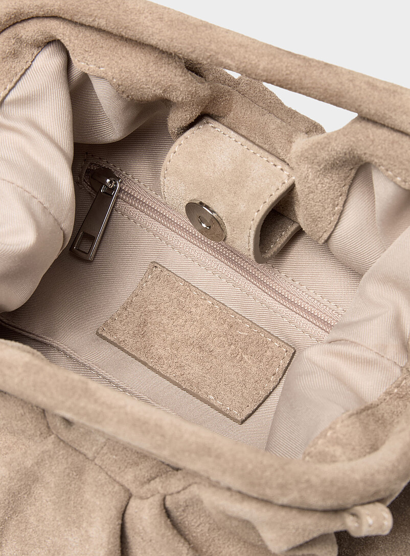 Simons Sand Sand-beige pleated suede evening bag <b>Exclusive collection from Italy</b> for women