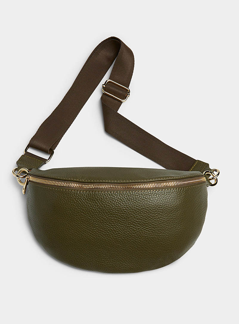 Simons Khaki Half-moon pebbled leather belt bag Exclusive collection from Italy for women