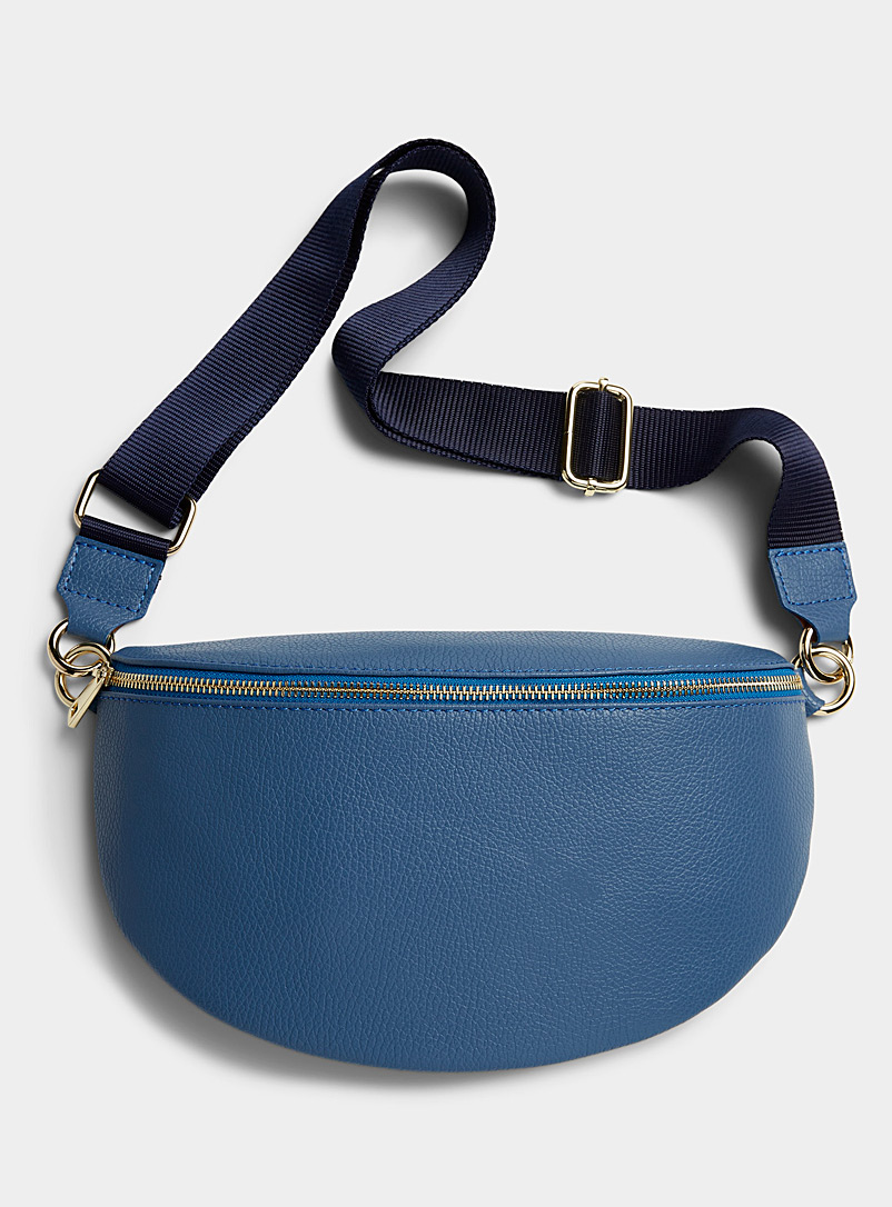 Simons Blue Half-moon pebbled leather belt bag Exclusive collection from Italy for women