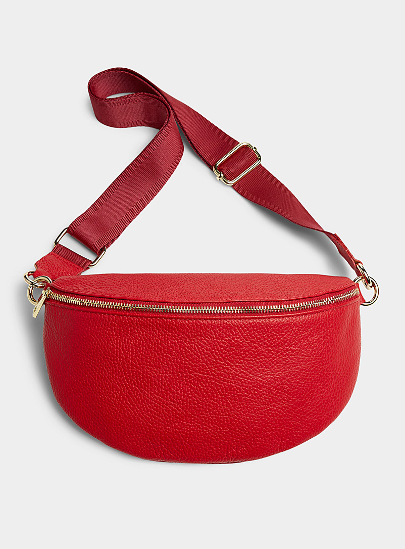Simons Red Half-moon pebbled leather belt bag Exclusive collection from Italy for women