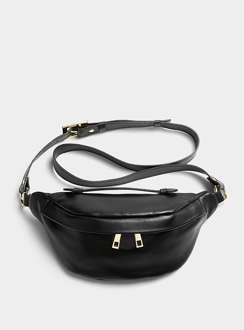 Simons Black Smooth belt bag with handle for women