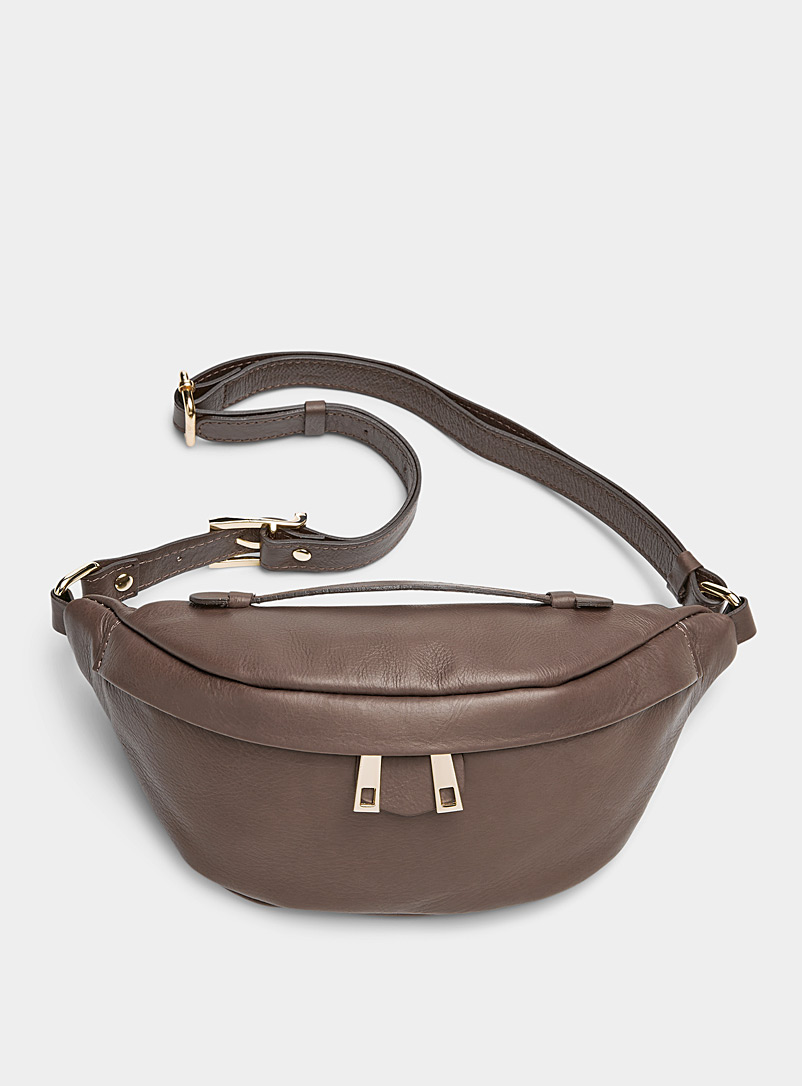 Simons Medium Brown Smooth leather belt bag with handle Exclusive collection from Italy for women