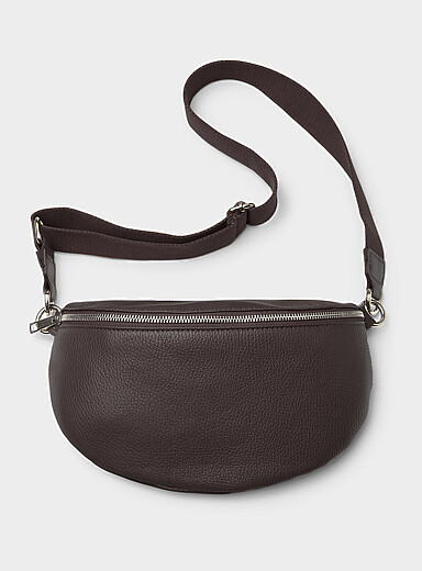 Metallic-accent pebbled leather belt bag <b>Exclusive collection from Italy</b>