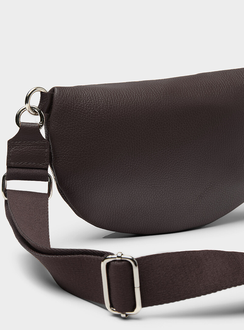 Simons Burgundy Metallic-accent pebbled leather belt bag <b>Exclusive collection from Italy</b> for women