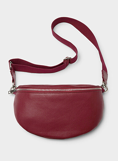 Metallic-accent pebbled leather belt bag <b>Exclusive collection from Italy</b>