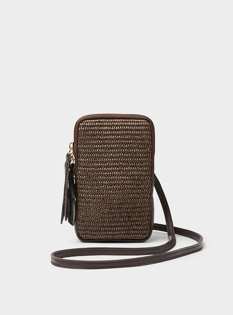 Woven straw and leather phone clutch Exclusive collection from Italy product image (primary)