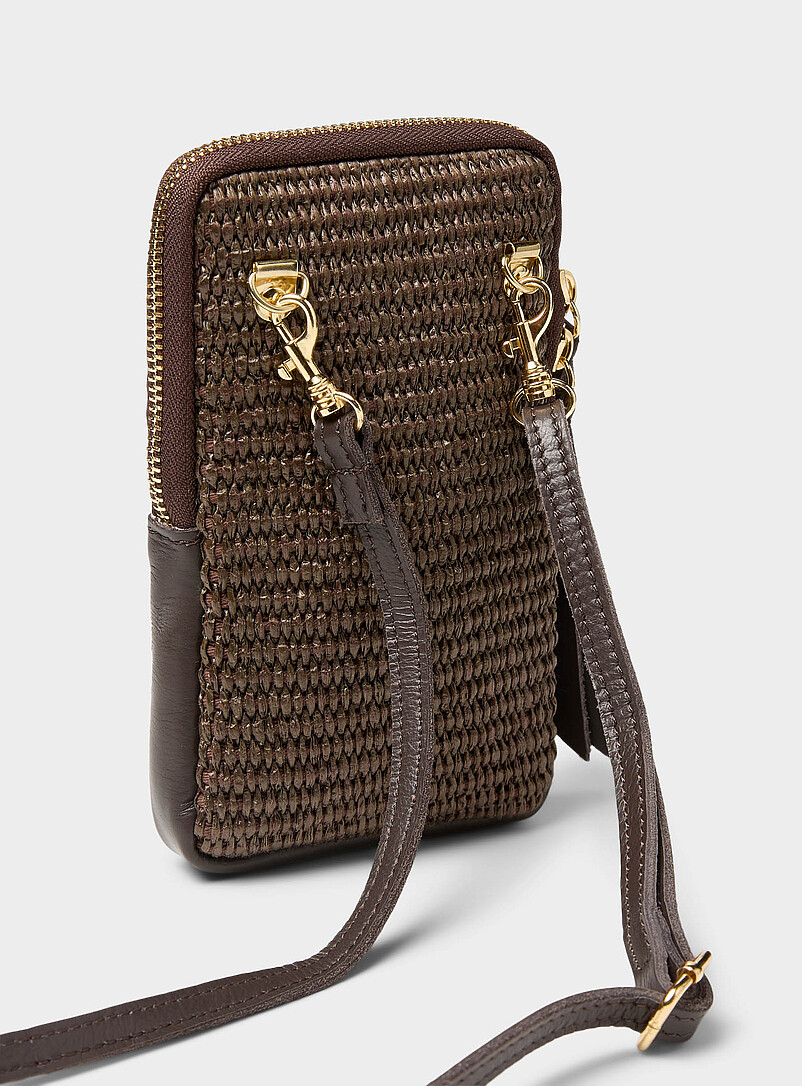 Woven straw and leather phone clutch Exclusive collection from Italy product image 2