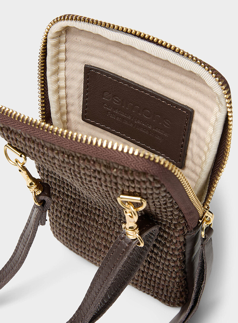 Woven straw and leather phone clutch Exclusive collection from Italy product image 3