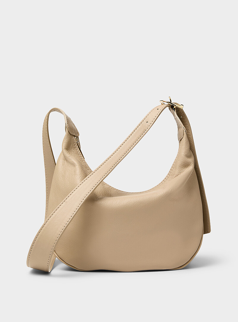 Textured-Leather Half-Moon Crossbody Bag Exclusive Collection From Italy
