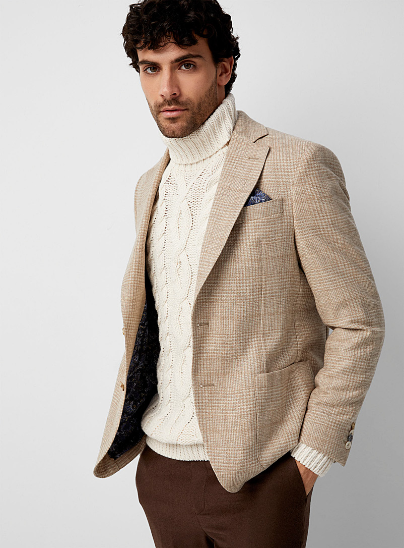 Sand houndstooth wool-cashmere jacket | Sand | Men's Suit Jackets