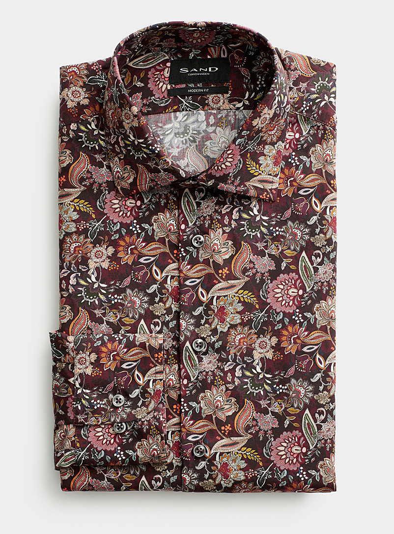 Sand Ruby Red Burgundy floral paisley shirt Modern fit for men
