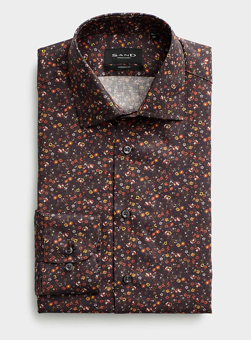 Sand Brown Twilight floral shirt Modern fit for men