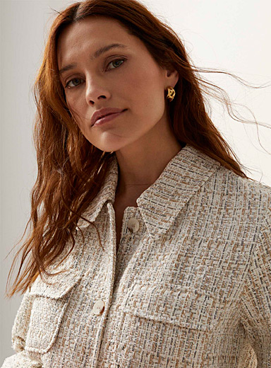Camelo sand-coloured tweed overshirt, Sand, Women's Blazers