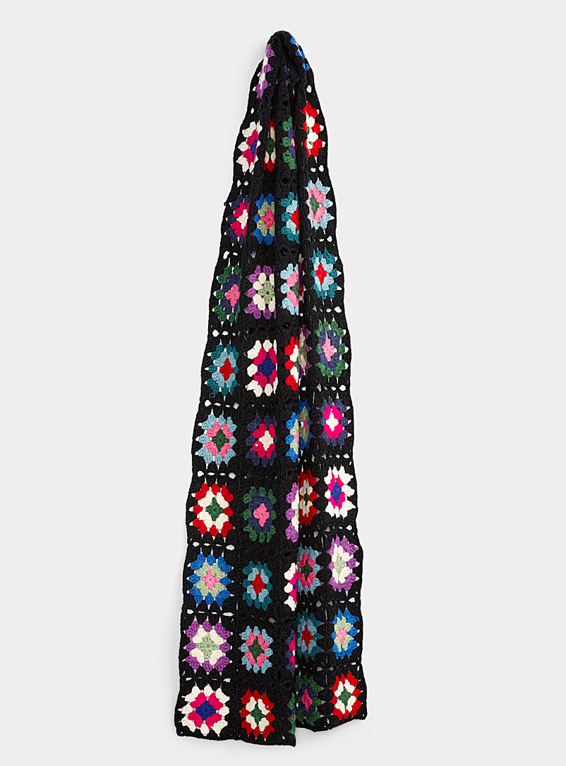 Simons Black Oversized crocheted scarf for women