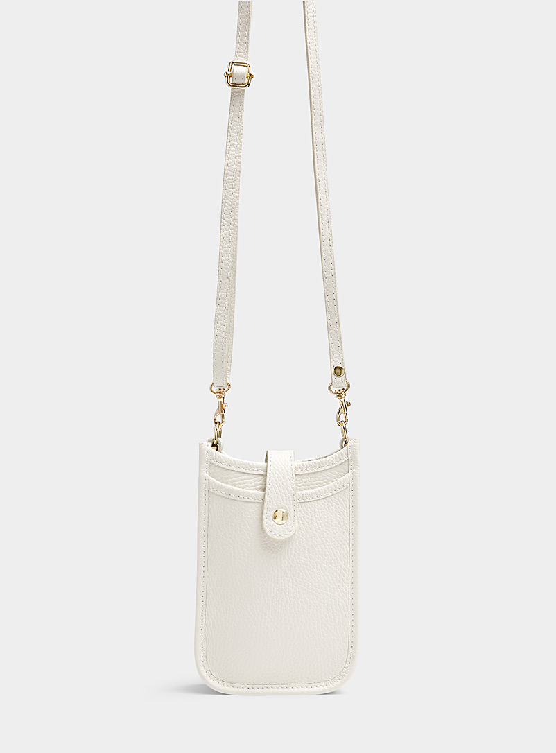 Simons Off White Topstitched pebbled leather phone clutch Exclusive collection from Italy for women
