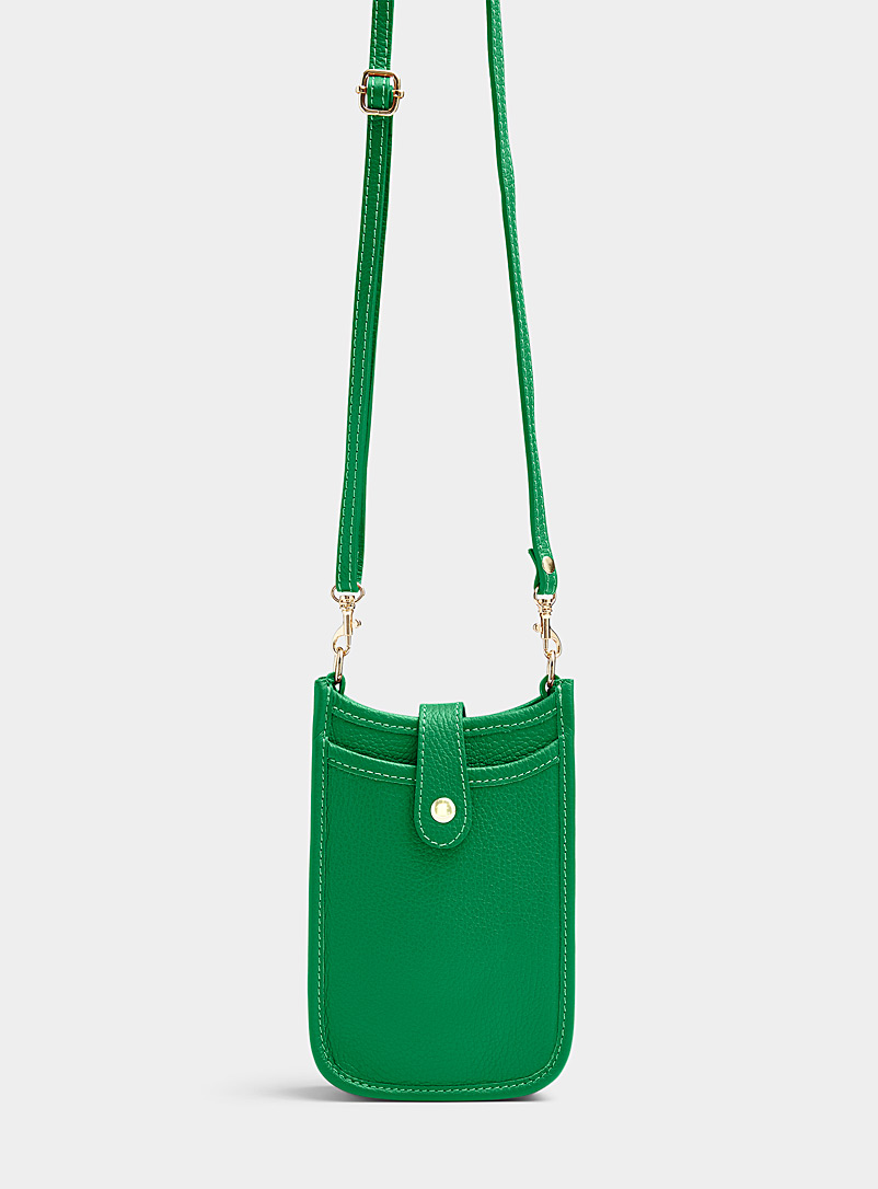 Simons Green Topstitched pebbled leather phone clutch Exclusive collection from Italy for women