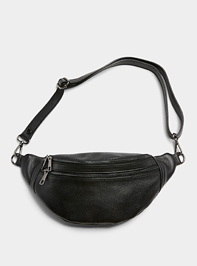 Double-compartment pebbled-leather belt bag <b>Exclusive collection from Italy</b>