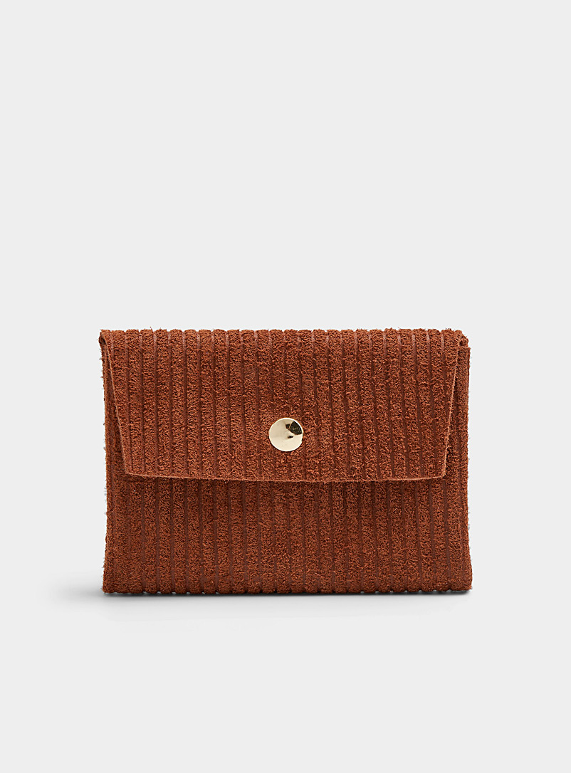 Simons Copper Ribbed suede card holder for women