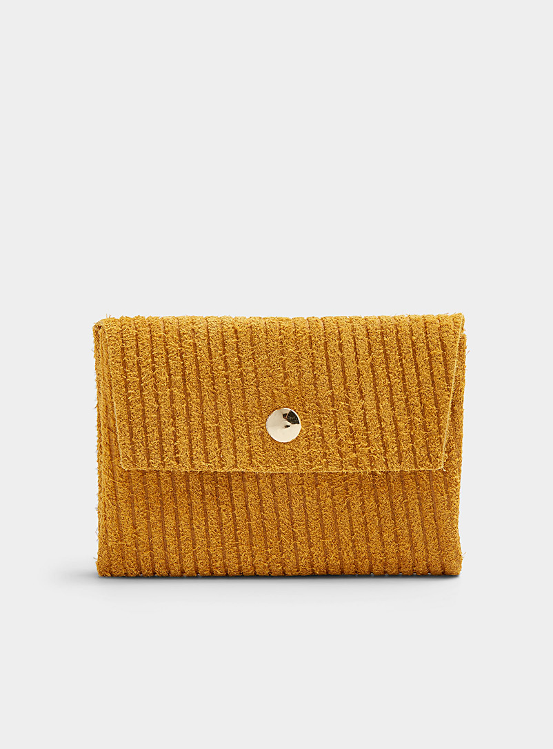Simons Medium Yellow Ribbed suede card holder for women
