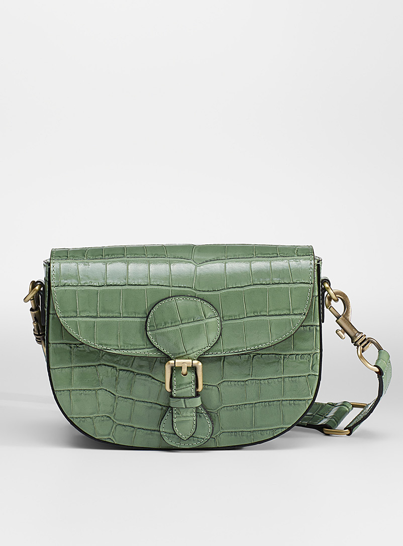 Simons Green Croc leather saddle bag for women