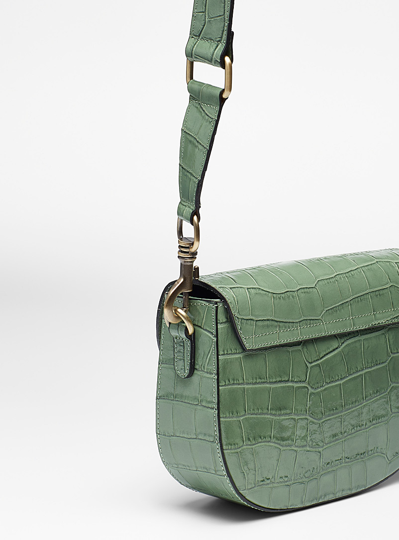 Simons Green Croc leather saddle bag for women
