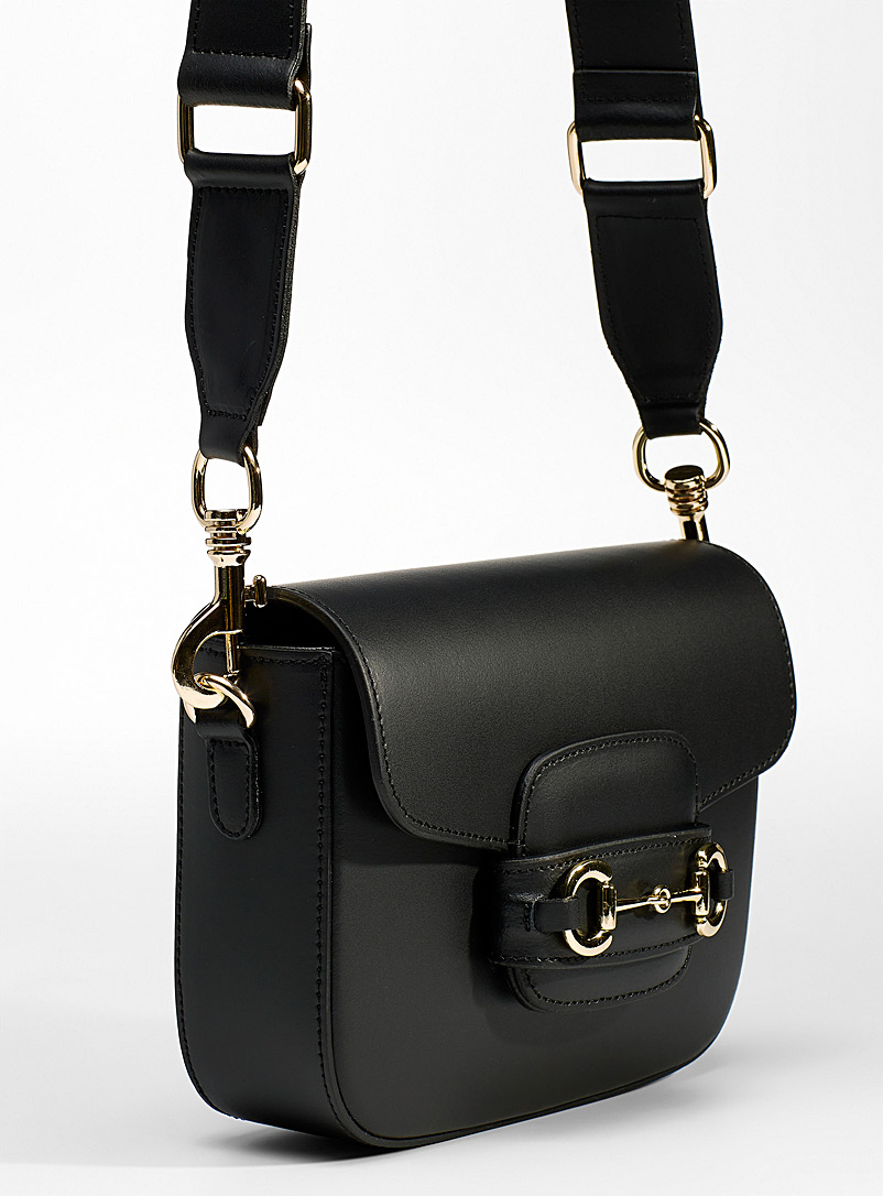 Simons Black Gold buckle leather saddle bag for women