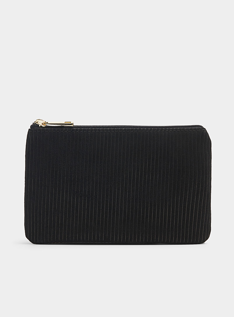 Simons Black Ribbed suede clutch for women