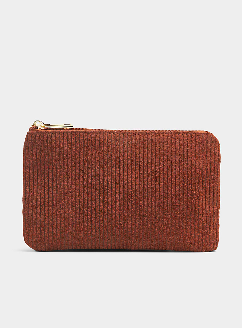 Simons Copper Ribbed suede clutch for women
