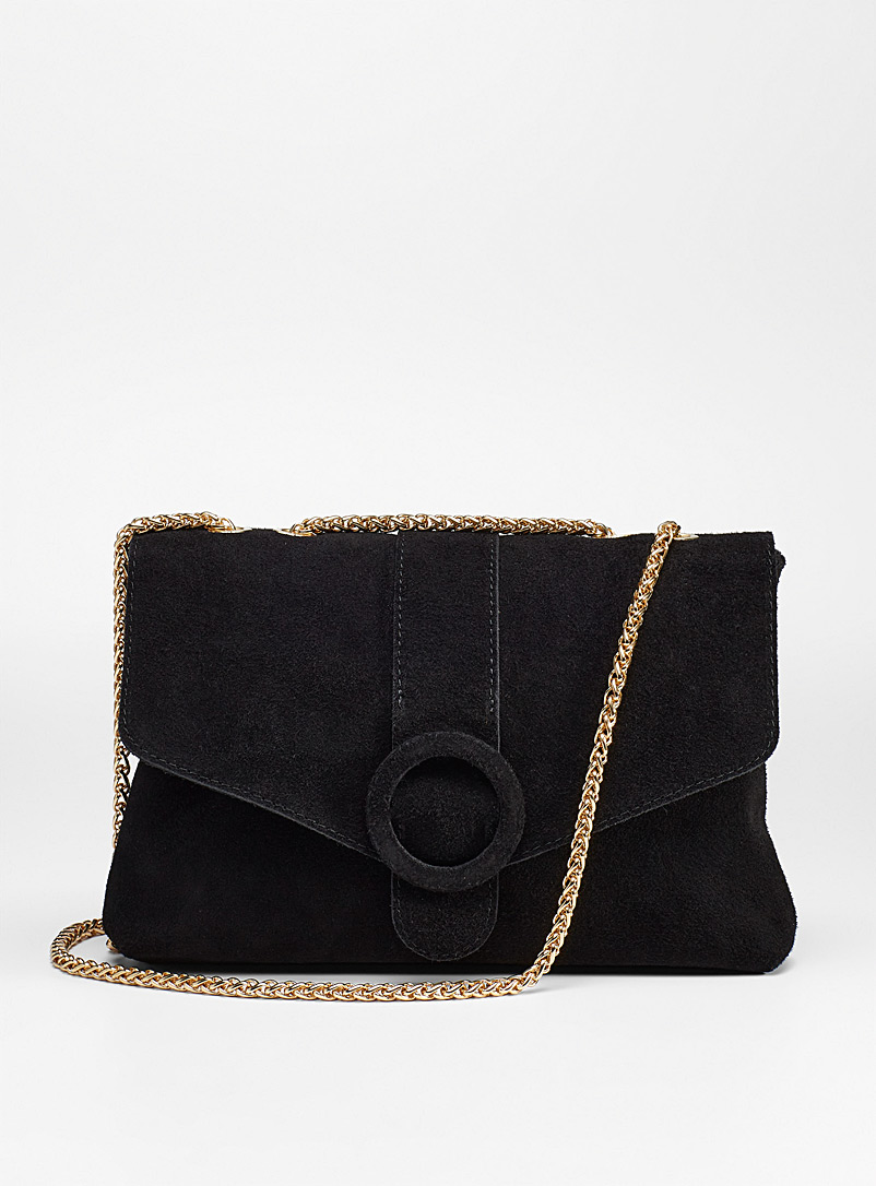 Simons Black Gold chain suede flap bag for women