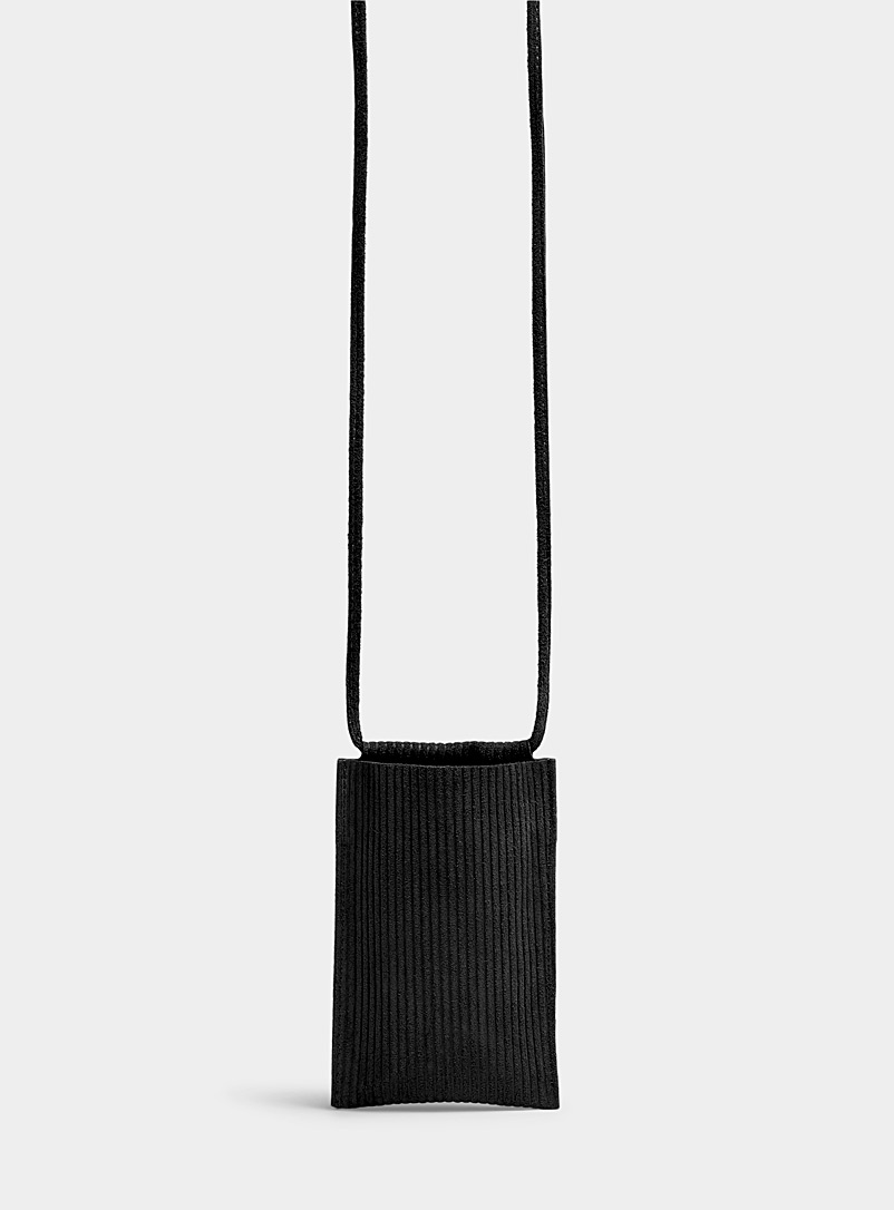 Simons Black Ribbed suede phone clutch for women