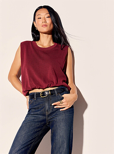 Ic&ocirc;ne: La camisole bulle tricot fines c&ocirc;tes Rouge pour femme
