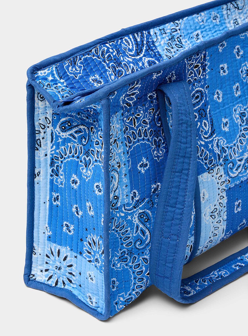 Simons: Le fourre-tout matelass&eacute; patchwork paisley Bleu &agrave; motifs pour femme