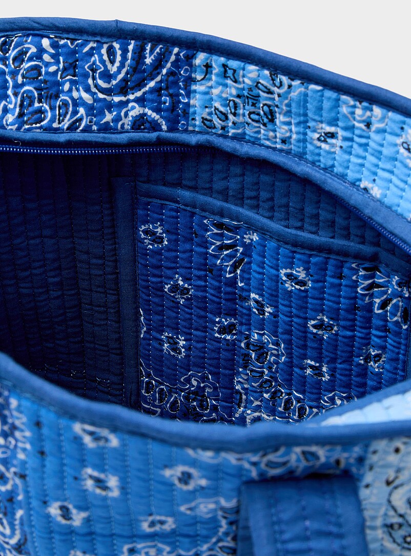 Simons: Le fourre-tout matelass&eacute; patchwork paisley Bleu &agrave; motifs pour femme