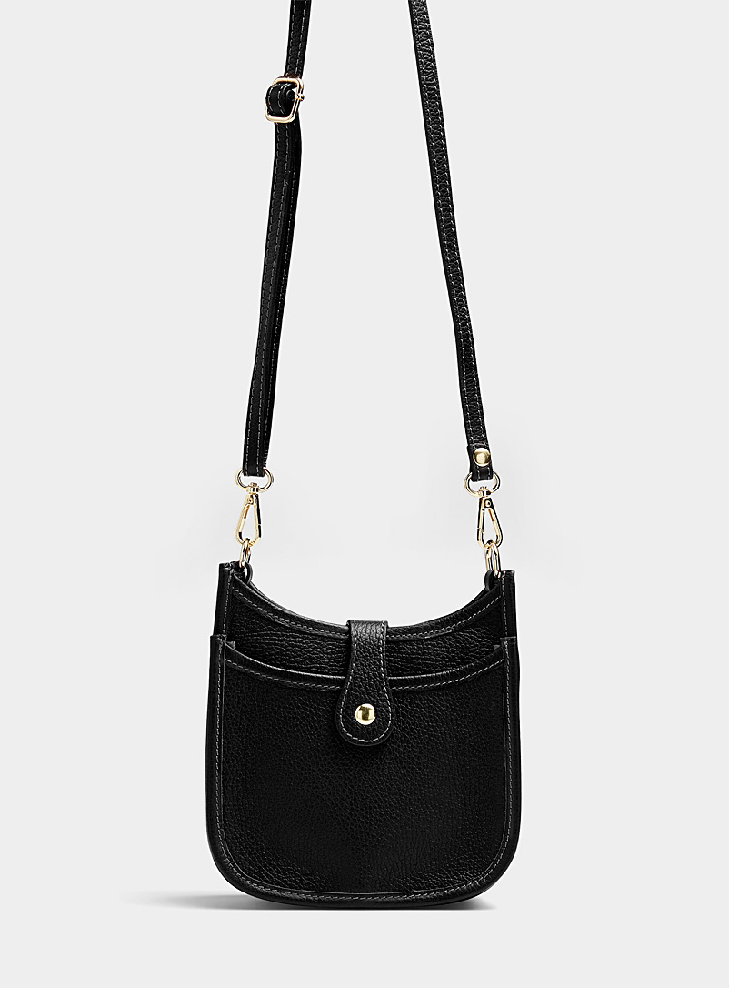 Simons Black Topstitched pebbled leather saddle bag Exclusive collection from Italy for women