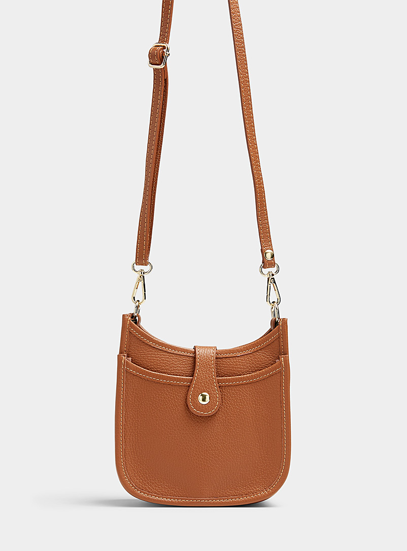 Simons Brown Topstitched pebbled leather saddle bag Exclusive collection from Italy for women