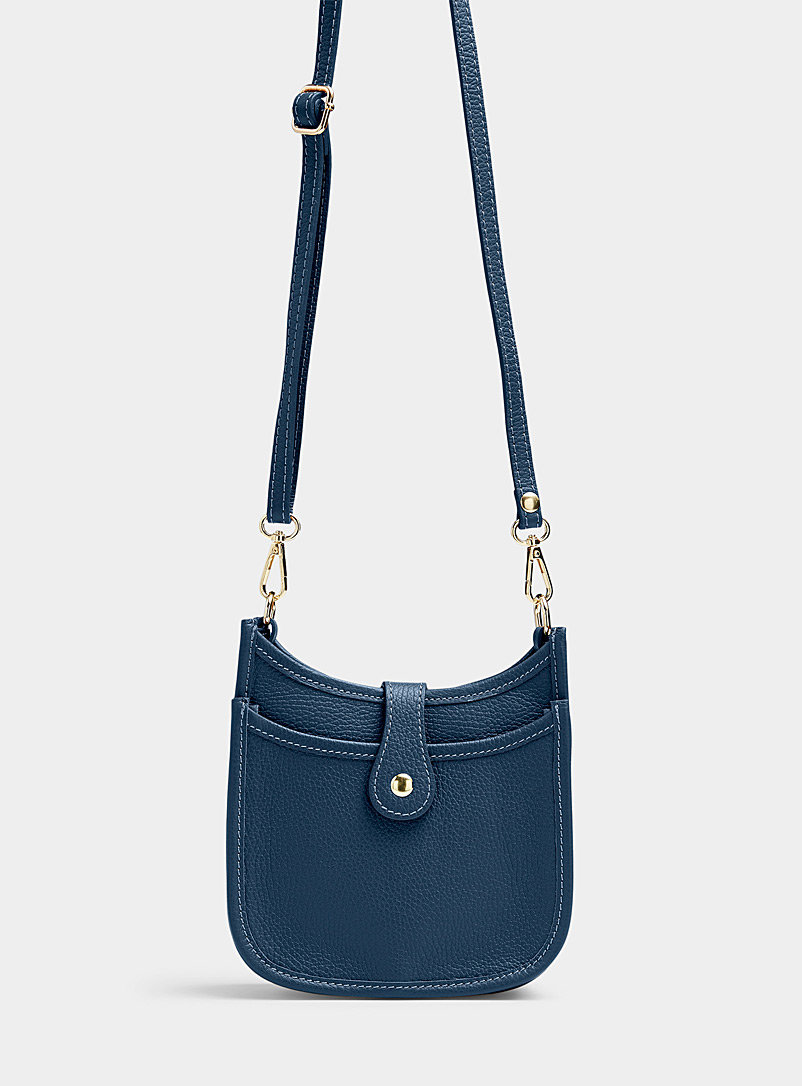 Simons Navy/Midnight Blue Topstitched pebbled leather saddle bag Exclusive collection from Italy for women