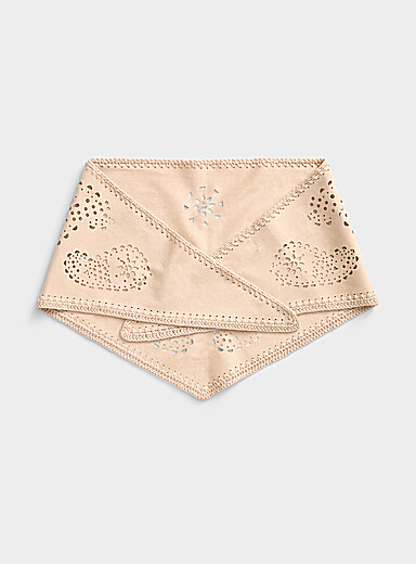 Ivory faux-suede openwork triangular scarf