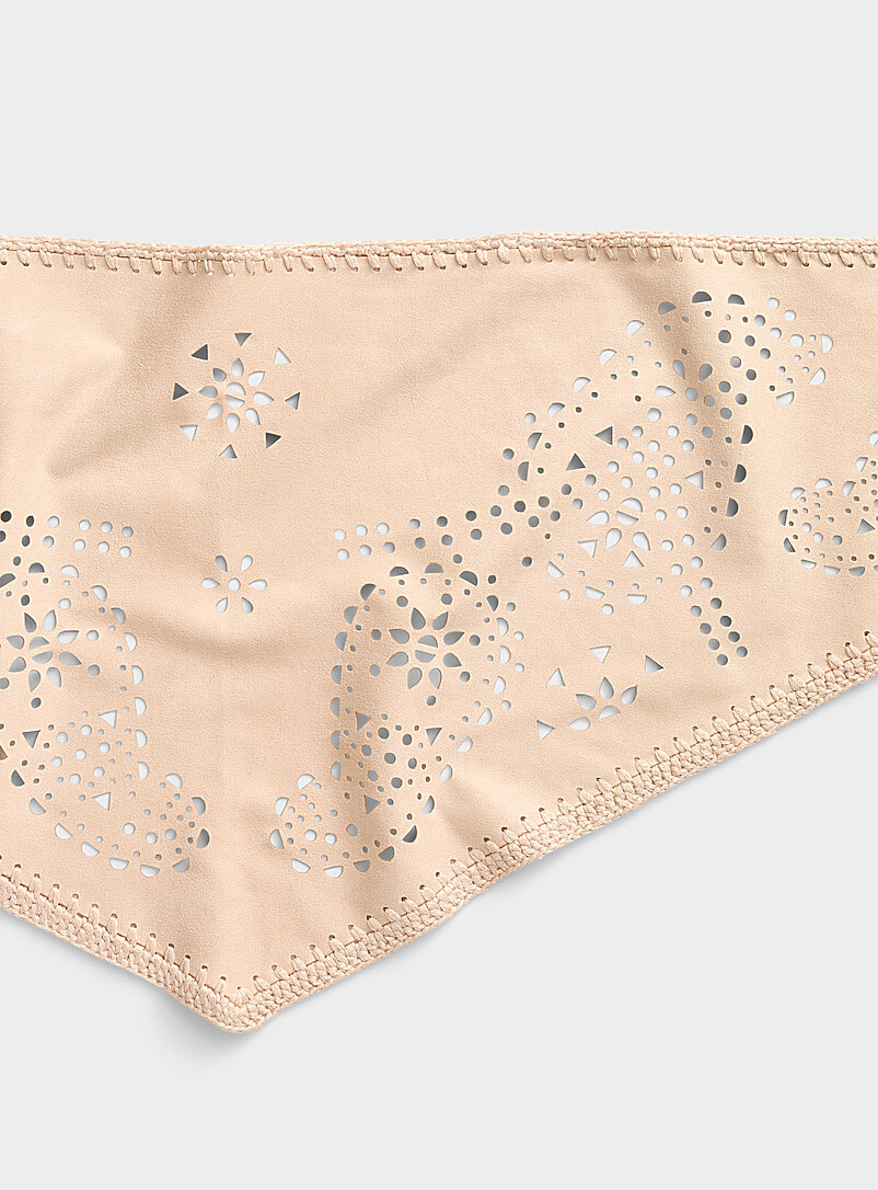 Simons Off White Ivory faux-suede openwork triangular scarf for women