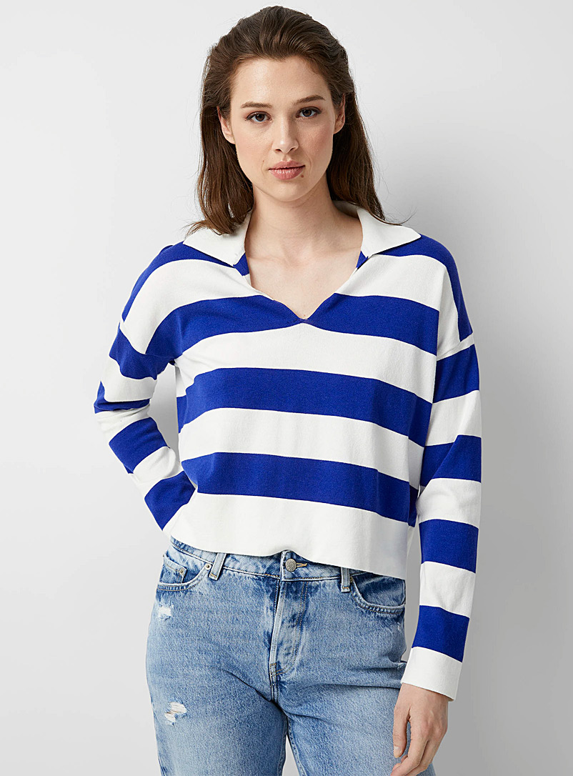 Icône Sapphire Blue Club stripes Johnny collar sweater for women
