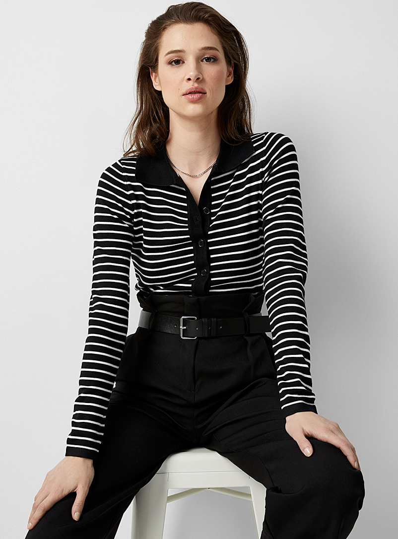 Icône Black Two-tone stripes cardigan for women