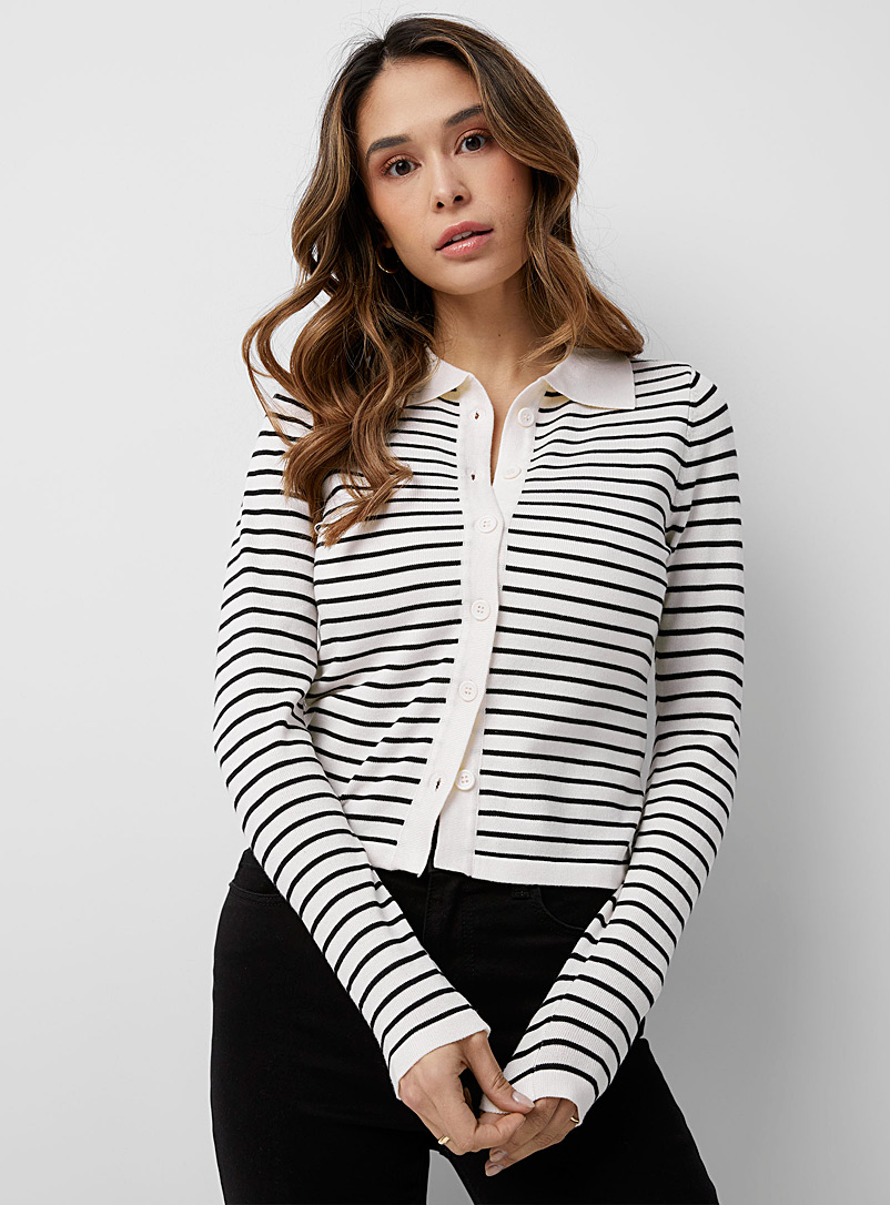 Icône Ivory White Two-tone stripes cardigan for women